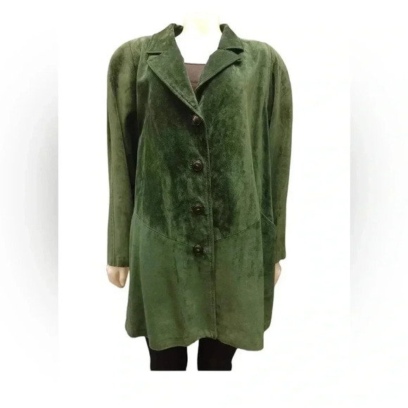 Danier Vintage  100% Leather Green Coat Size Large - Picture 1 of 13